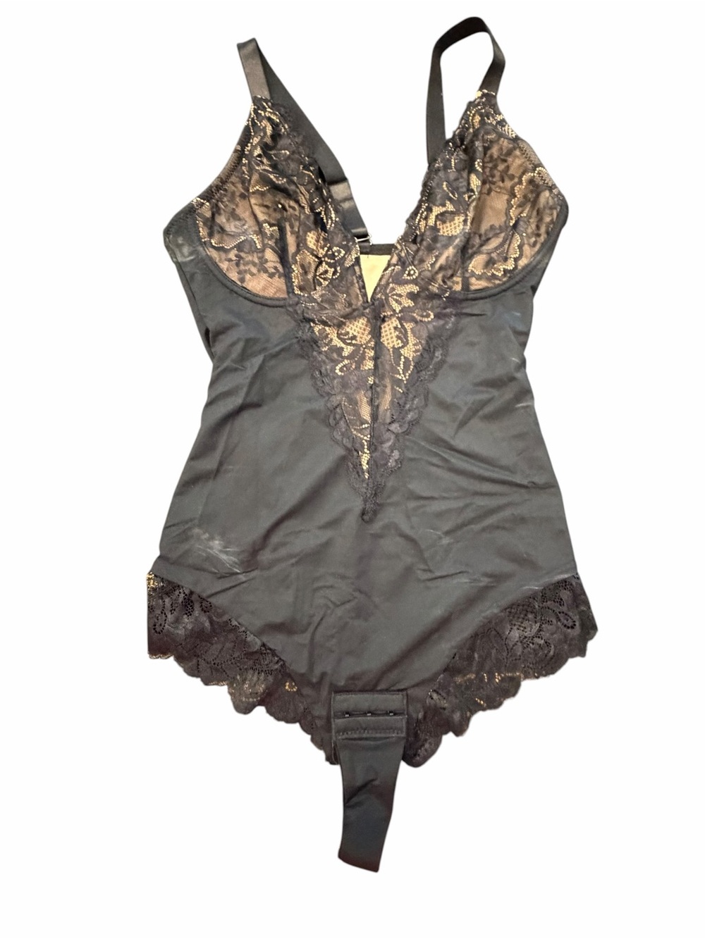 Shapewear Bodysuit‎ Womens Medium Black / Tan Lace Detailing Thong WN0578 NEW